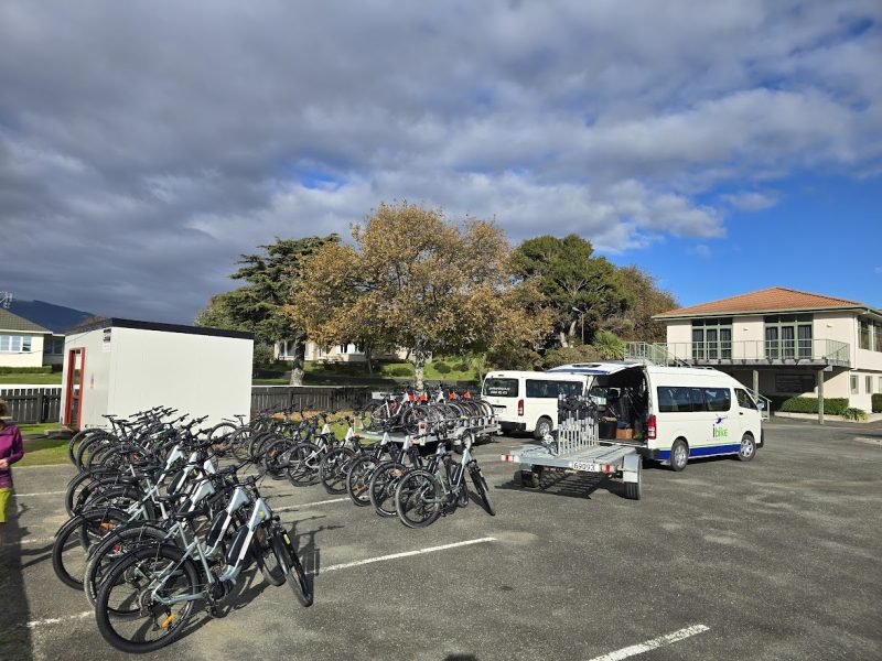 Cycle Nelson e-bikes and shuttle vans loaded for the day
