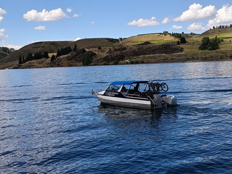 Bikes loaded on the boat that returns riders across Lake Dunstan