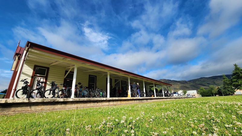The Clyde depot on a still morning, bikes lined up under the verandah
