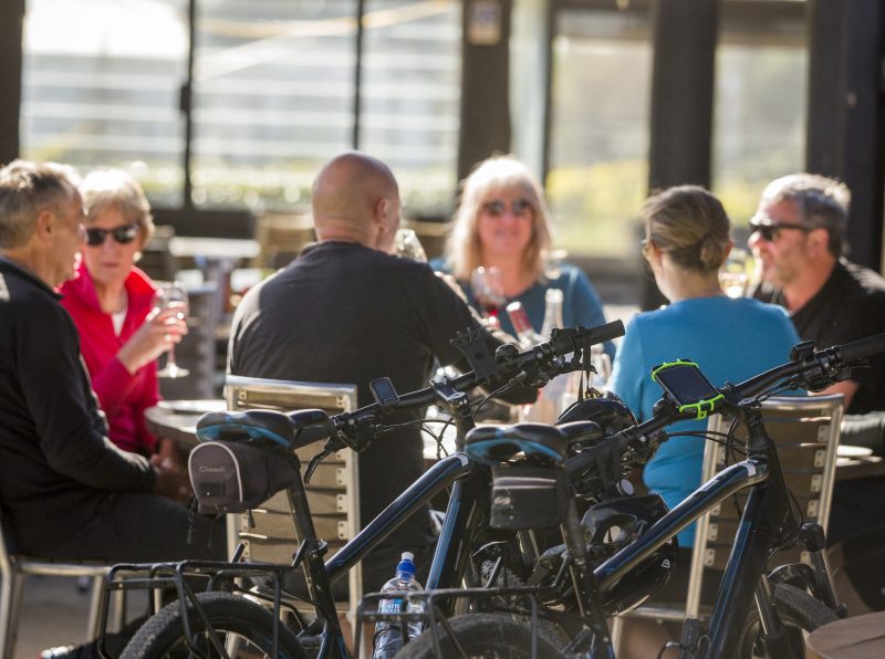 E-bikes parked outside the cellar door at Clearview
